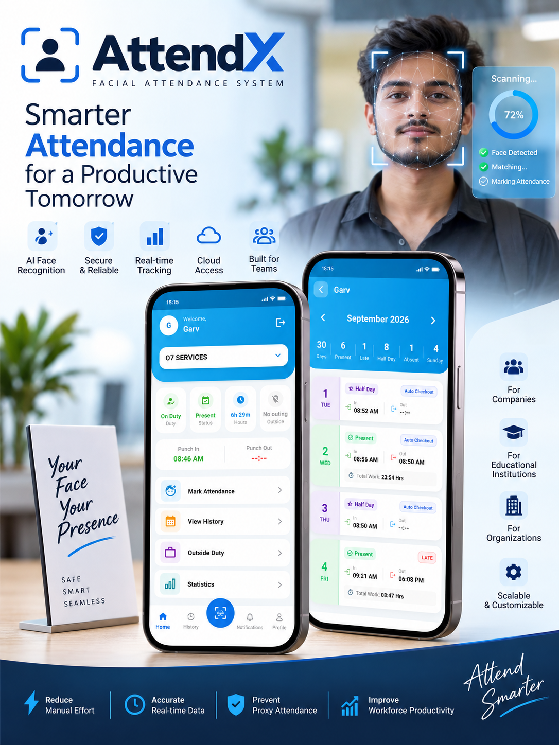 AttendX facial recognition attendance mobile application